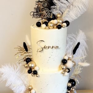 Elegant Black & Gold Feather Cake