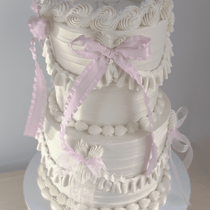 Vintage-Inspired Lace & Ribbon Cake
