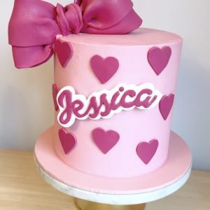 Pink Bow & Hearts Cake
