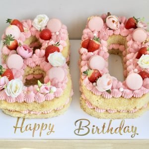 Strawberry & Blush Number Cake