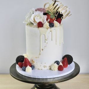 White & Gold Berry Bloom Cake