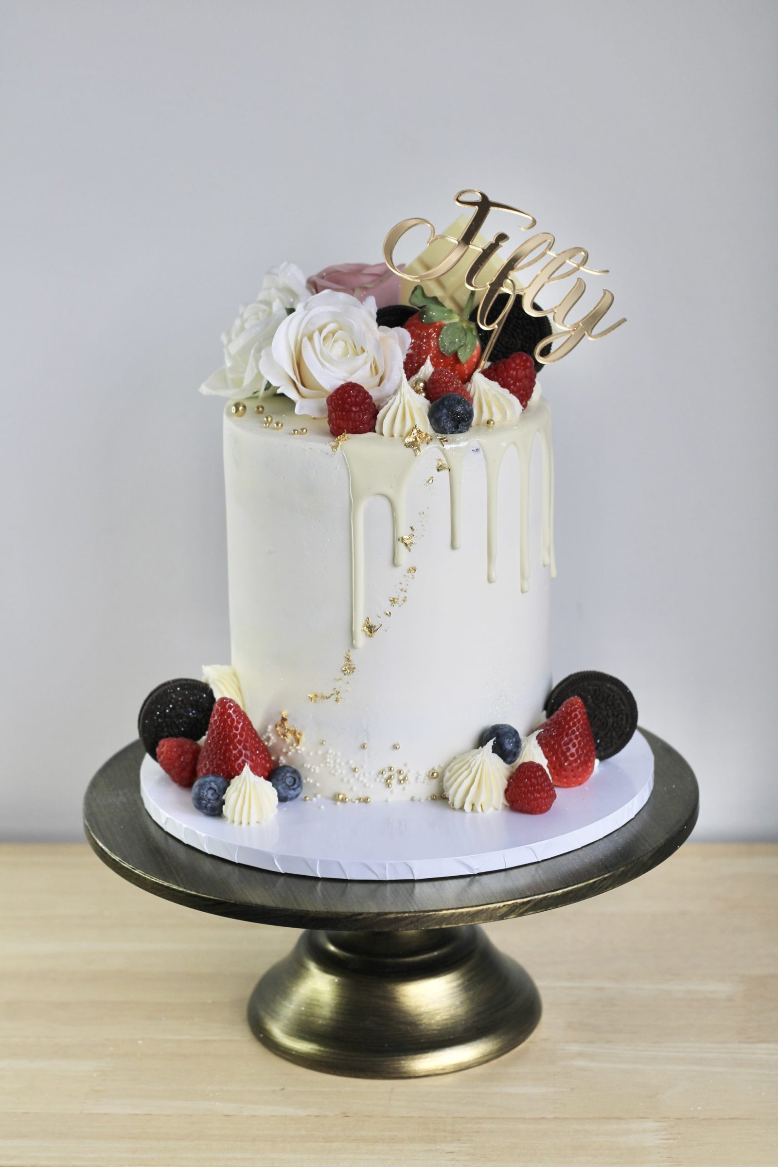 White & Gold Berry Bloom Cake