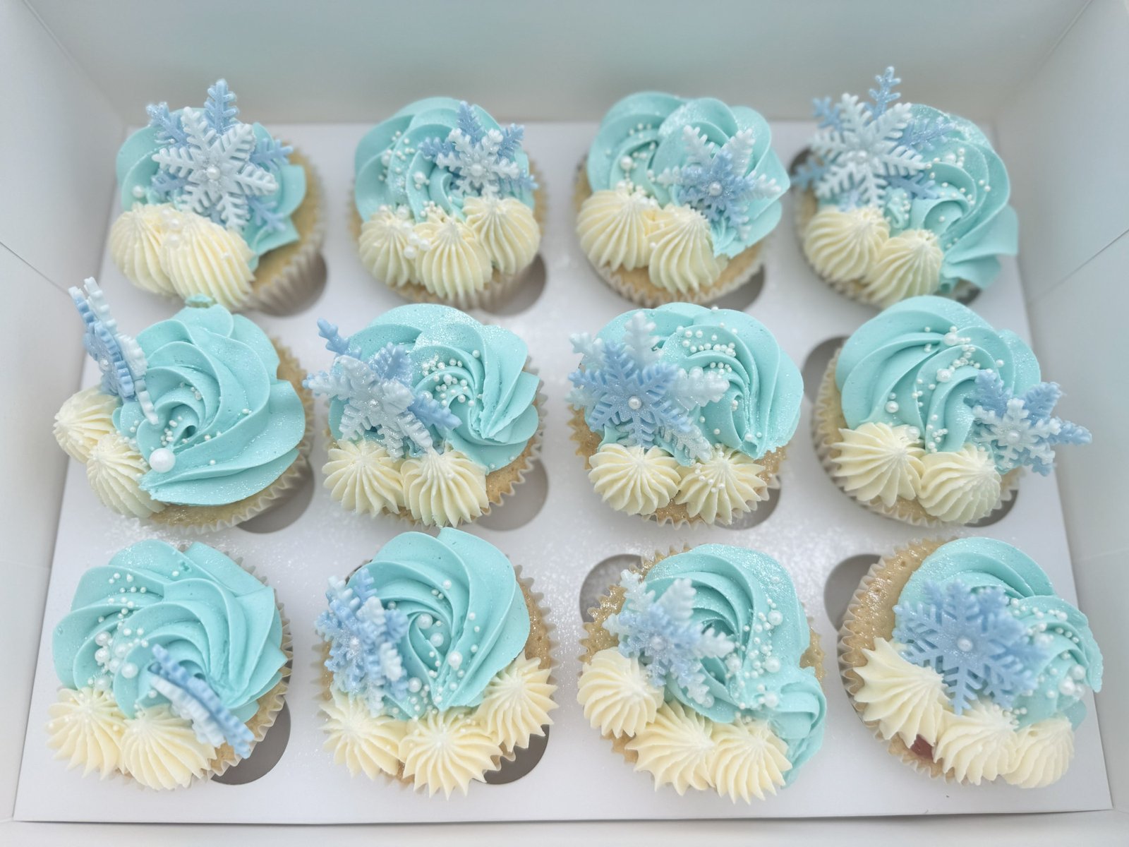 Turquoise Snowflake Cupcakes