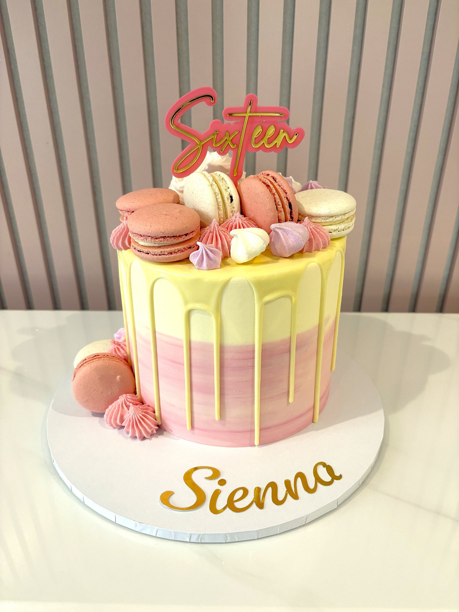 Pastel Macaron Drip Cake