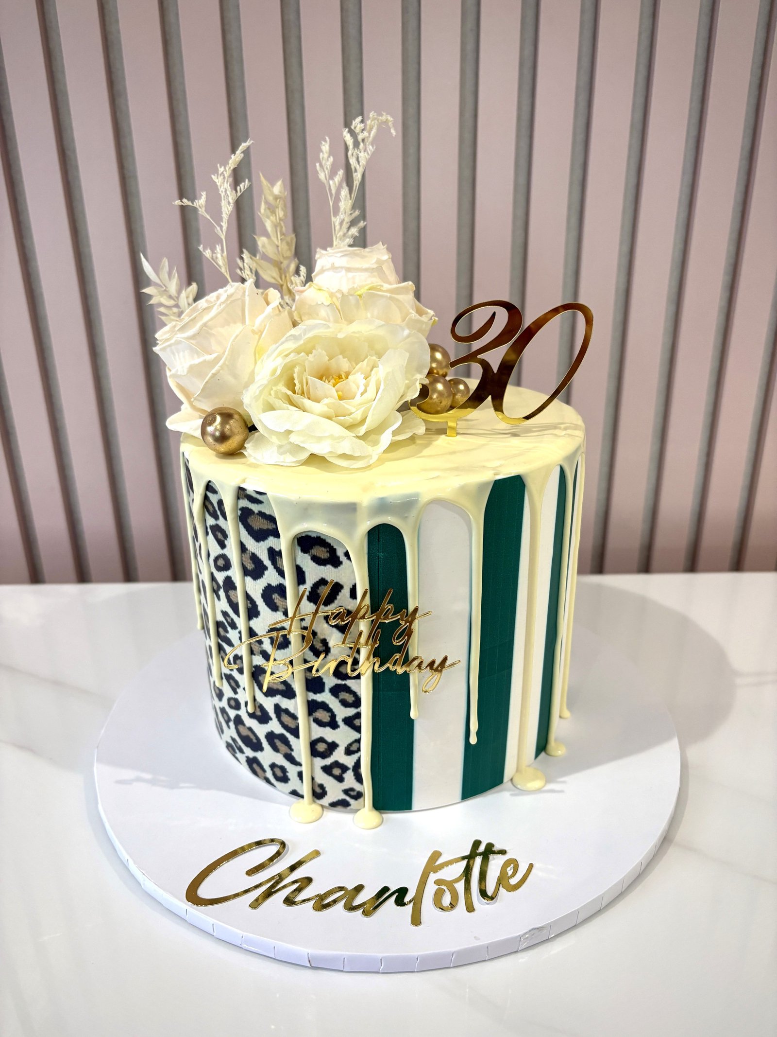 Leopard & Emerald Drip Cake