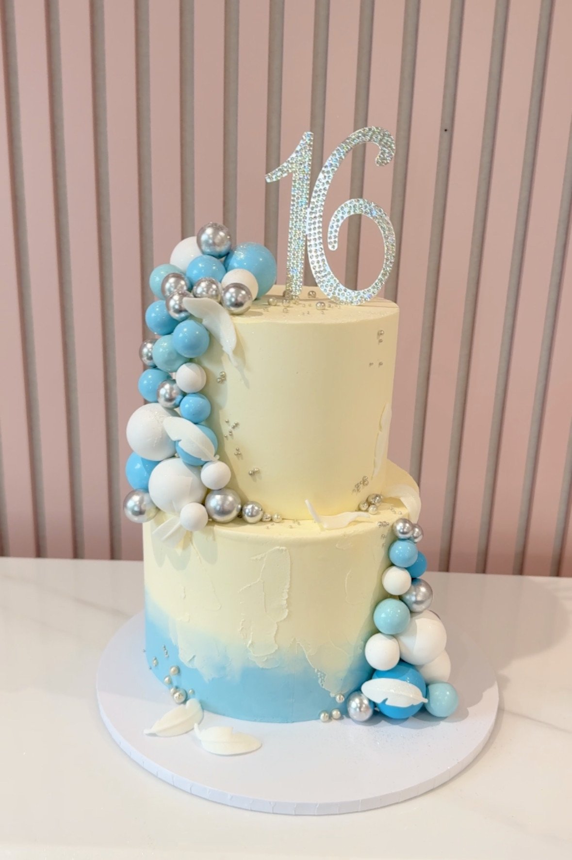 Blue & Ivory Cascade Cake