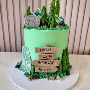 hiking-theme-birthday-cake-mountains-trees-signpost