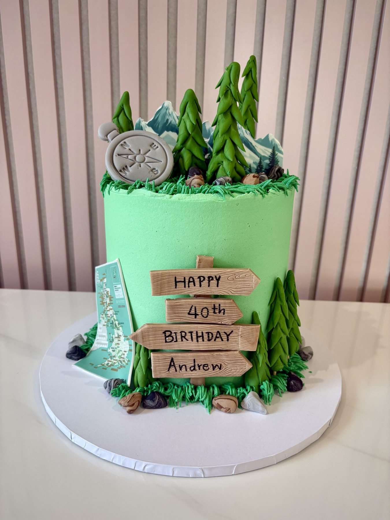 hiking-theme-birthday-cake-mountains-trees-signpost