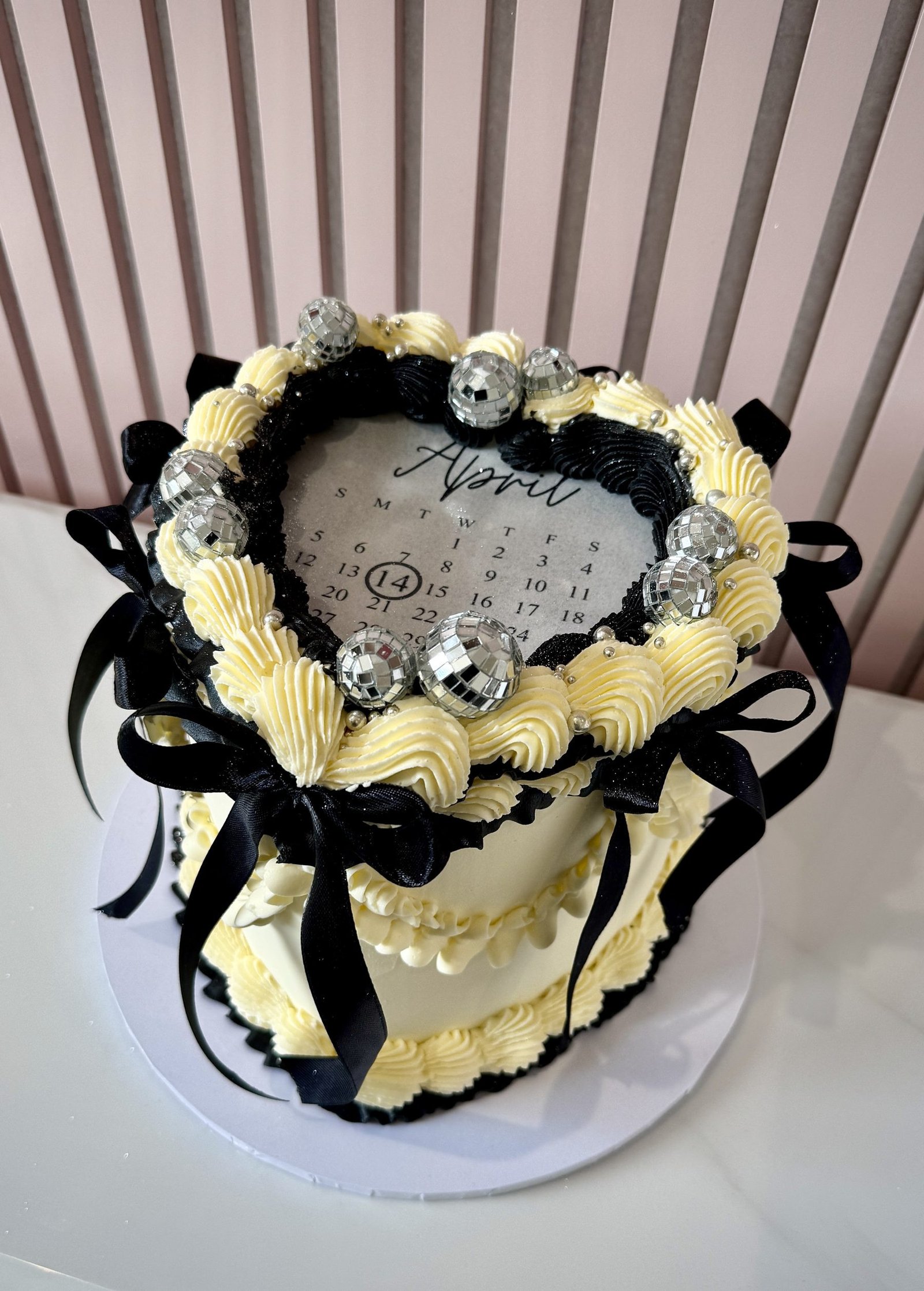 Vintage heart burn away cake with Lambeth piping and hidden photo reveal by Sweet Story cake studio